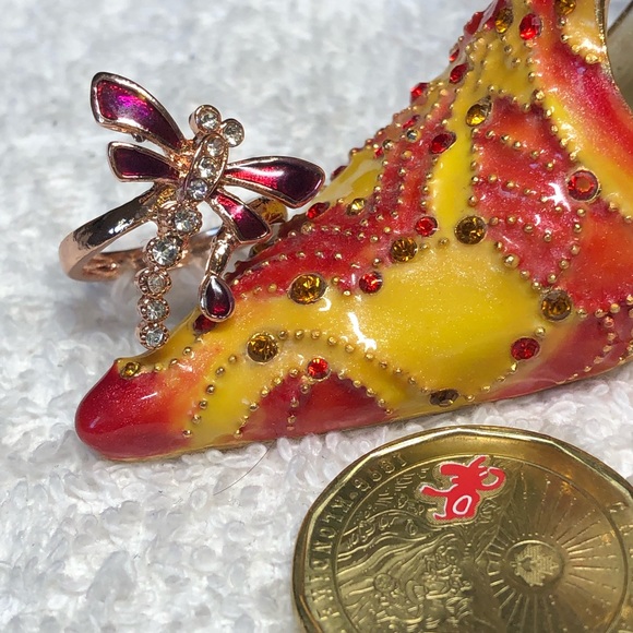 Cute dragonfly ring rose gold with rhinestone-costume NWOT - Picture 9 of 11